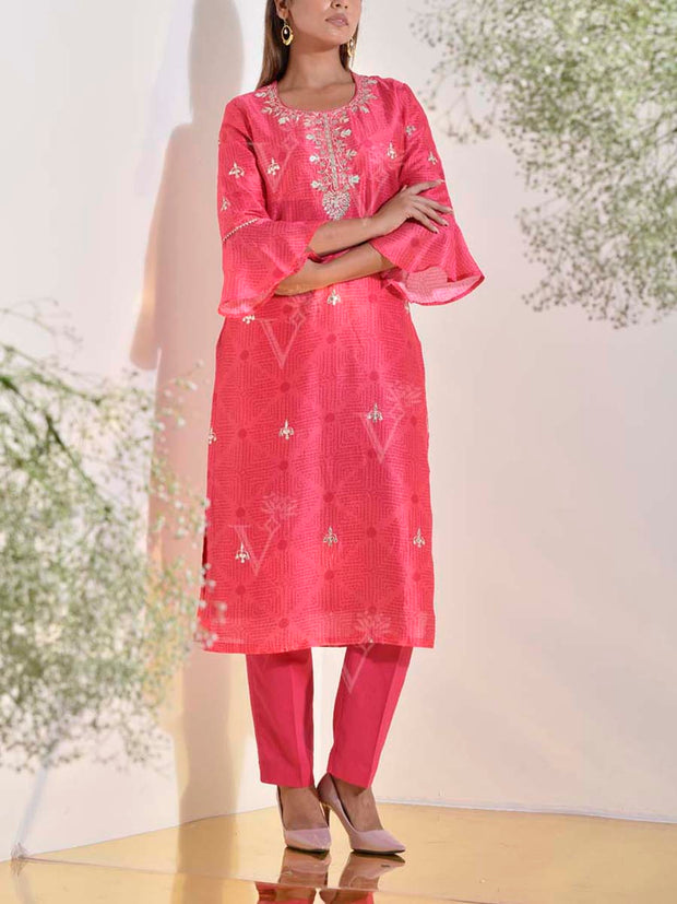 Pink Vasansi Silk Printed Kurti