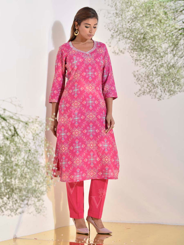 Pink Vasansi Silk Printed Kurti