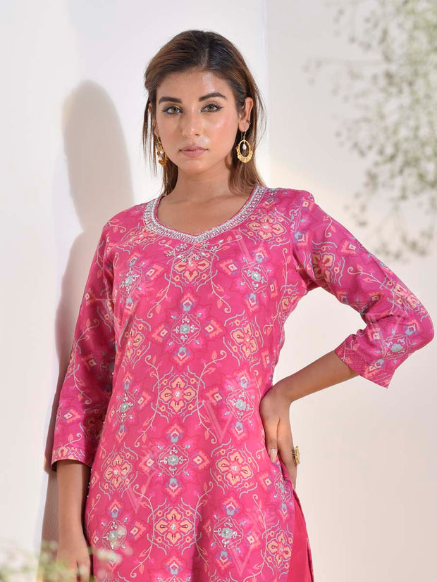 Pink Vasansi Silk Printed Kurti