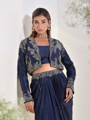 Midnight Blue Jacket and Drape Skirt Set