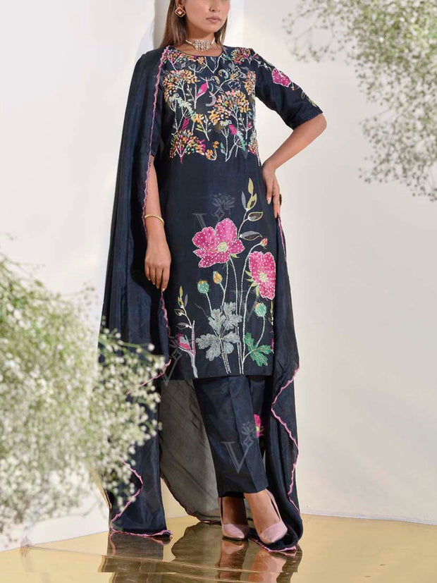 Oxford Blue Vasansi Silk Embroidered Suit Set