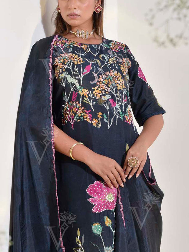 Oxford Blue Vasansi Silk Embroidered Suit Set