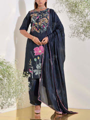 Oxford Blue Vasansi Silk Embroidered Suit Set