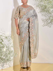 Grey Tissue Saree