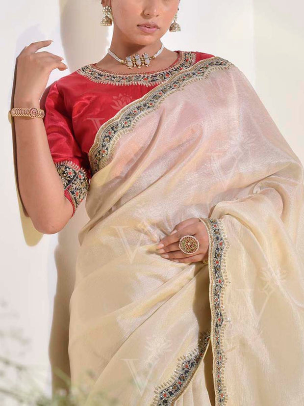 Cream Tissue Saree