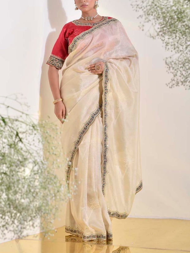 Cream Tissue Saree