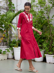 Red Embroidered Cotton Dress