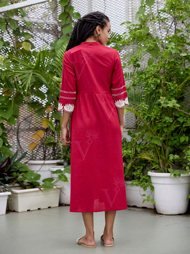 Red Embroidered Cotton Dress