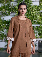 Brown Embroidered Cotton Co-Ord Set