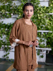 Brown Embroidered Cotton Co-Ord Set