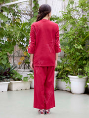 Red Embroidered Cotton Co-Ord Set