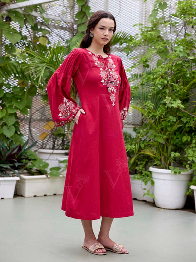 Red Embroidered Cotton Dress