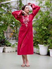 Red Embroidered Cotton Dress