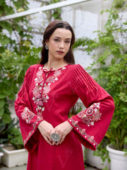 Red Embroidered Cotton Dress