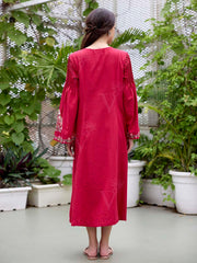 Red Embroidered Cotton Dress