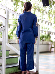 Navy Blue Embroidered Cotton Co-Ord Set