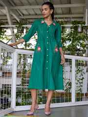 Green Embroidered Cotton Dress