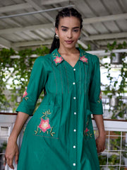 Green Embroidered Cotton Dress