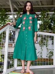 Green Embroidered Cotton Dress