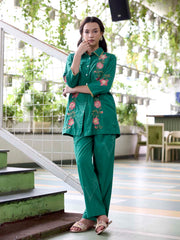 Green Embroidered Cotton Co-Ord Set