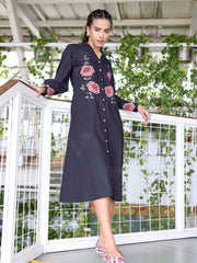Black Embroidered Cotton Dress