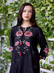 Black Embroidered Cotton Co-Ord Set