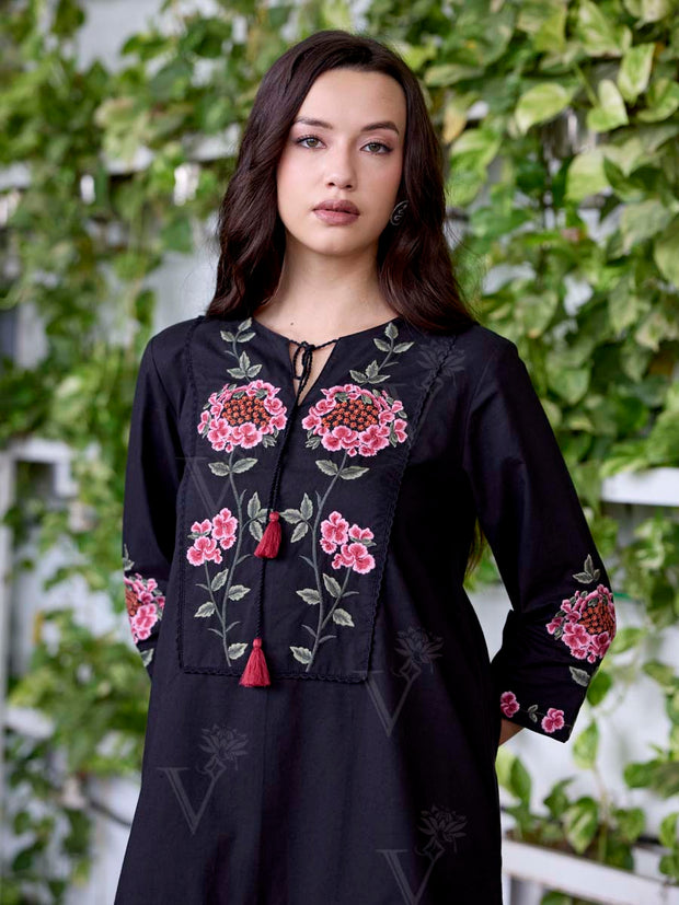Black Embroidered Cotton Co-Ord Set