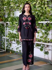 Black Embroidered Cotton Co-Ord Set