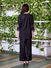 Black Embroidered Cotton Co-Ord Set