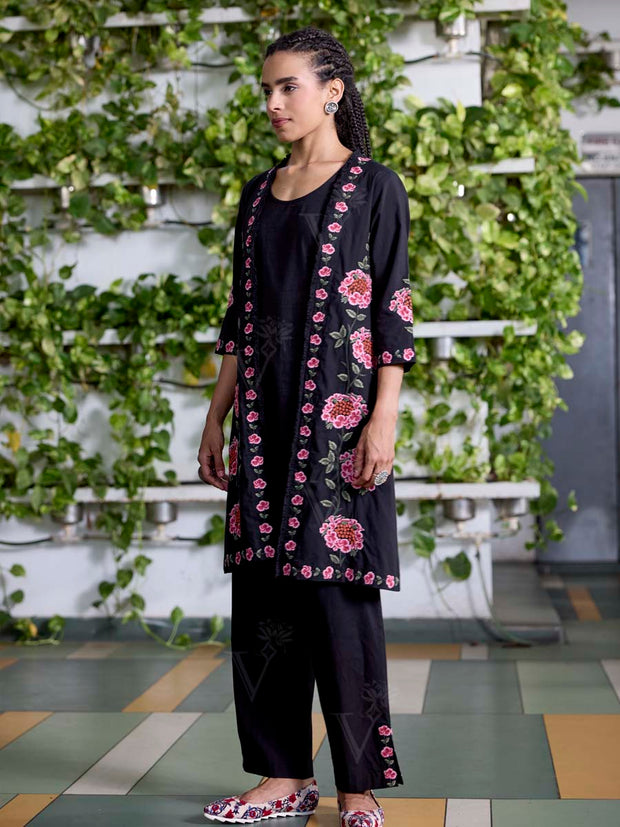 Black Embroidered Cotton Co-Ord Set