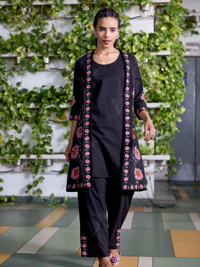 Black Embroidered Cotton Co-Ord Set