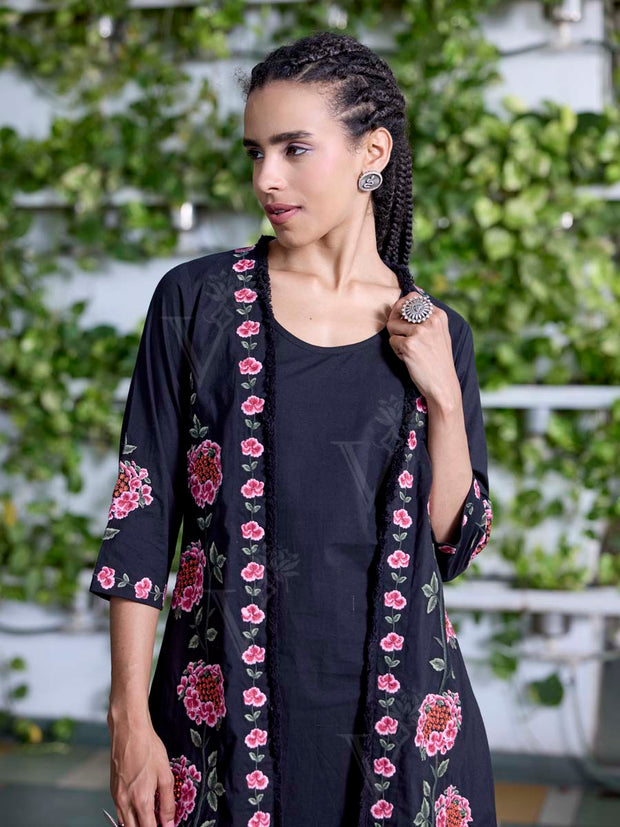 Black Embroidered Cotton Co-Ord Set
