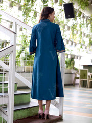 Teal Blue Embroidered Cotton Dress
