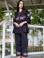 Black Embroidered Cotton Co-Ord Set