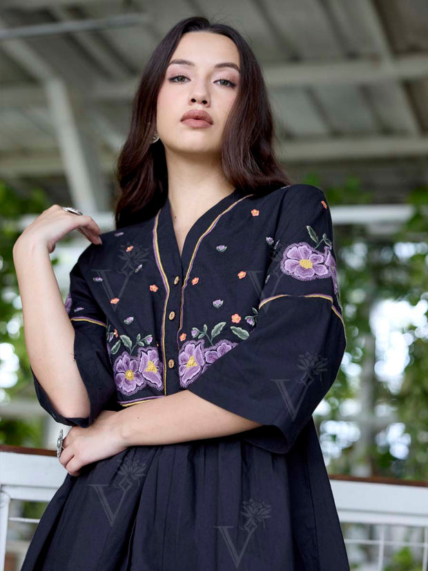 Black Embroidered Cotton Co-Ord Set