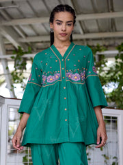 Green Embroidered Cotton Co-Ord Set