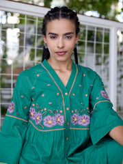 Green Embroidered Cotton Co-Ord Set