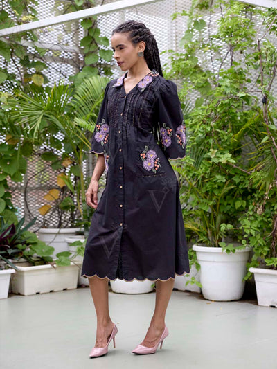 Black Embroidered Cotton Dress
