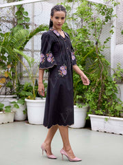 Black Embroidered Cotton Dress