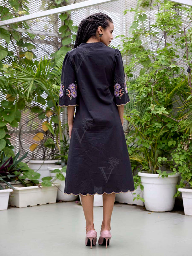 Black Embroidered Cotton Dress