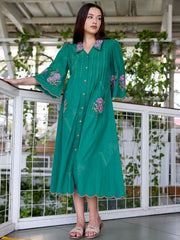 Green Embroidered Cotton Dress