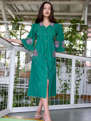 Green Embroidered Cotton Dress
