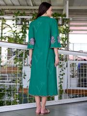 Green Embroidered Cotton Dress