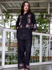 Black Embroidered Cotton Co-Ord Set
