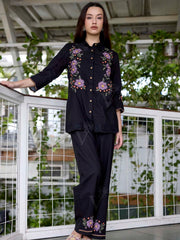 Black Embroidered Cotton Co-Ord Set