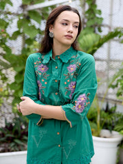 Green Embroidered Cotton Co-Ord Set