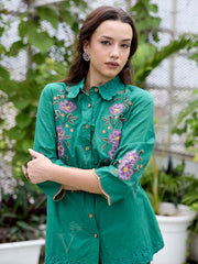 Green Embroidered Cotton Co-Ord Set