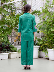 Green Embroidered Cotton Co-Ord Set