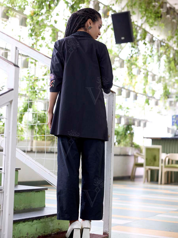 Black Embroidered Cotton Kurta Set
