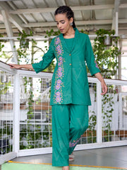 Green Embroidered Cotton Kurta Set